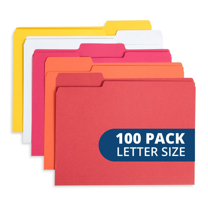 Blue Summit Supplies 100 Warm Tones File Folders, 1/3 Cut Tab, Letter Size, Assorted Colors, Great for Organizing and Easy File Storage - Image 1